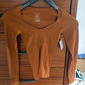 FP Movement by Free People Rust Ribbed Long Sleeve Top